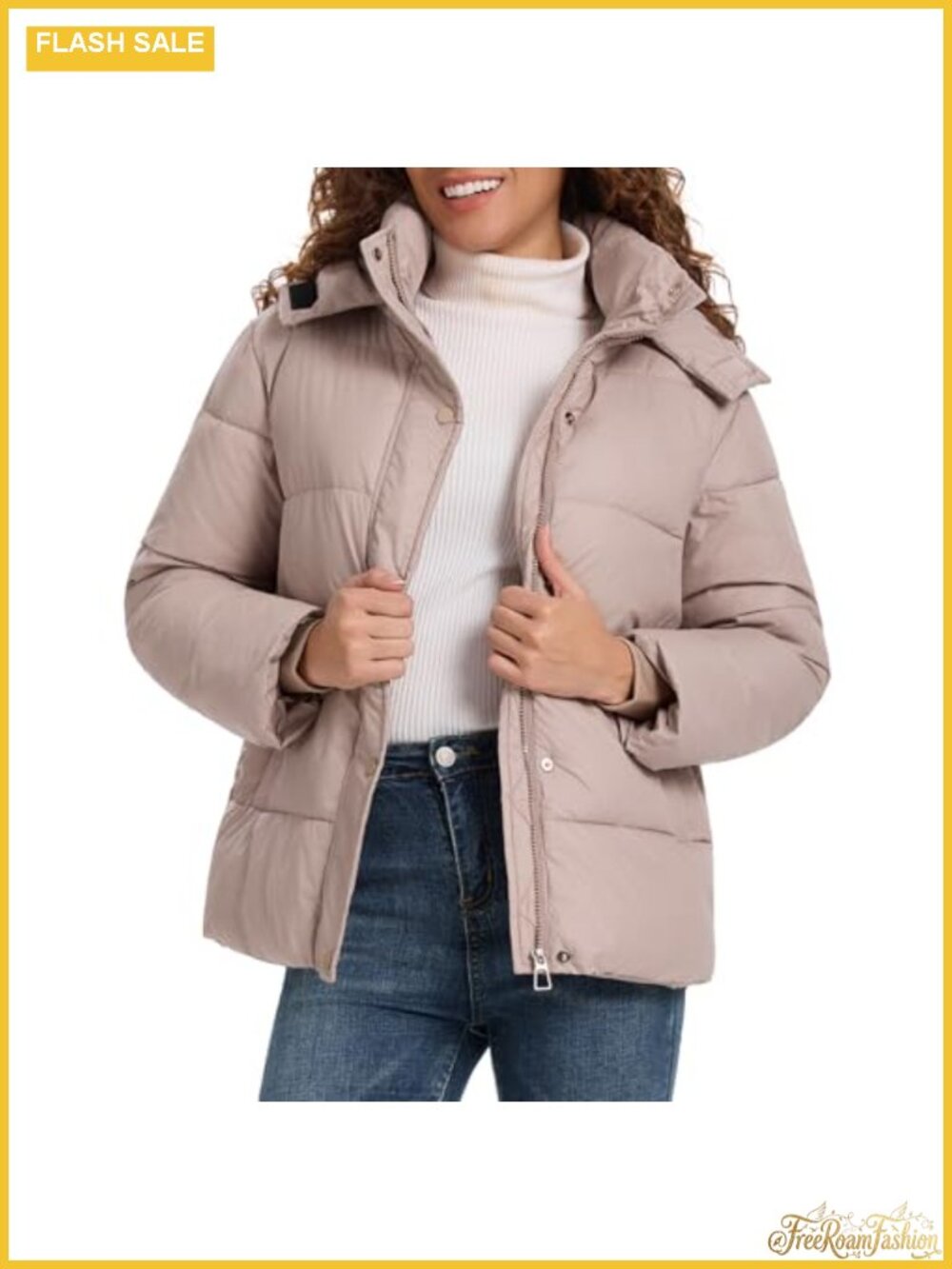 Cropped Puffer Jacket Hooded Zip Up Winter Quilted Coat